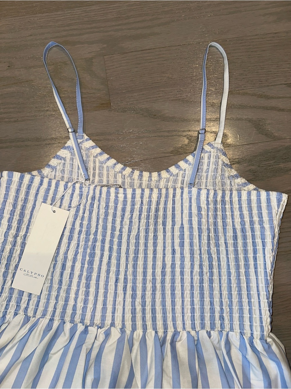 Calypso St. Barth Blue and White Floral Stripe Maxi Dress - Picture 3 of 6